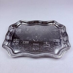 Vintage Elbro Canada Provinces Etched Chrome‎ Souvenir Tray Made in England